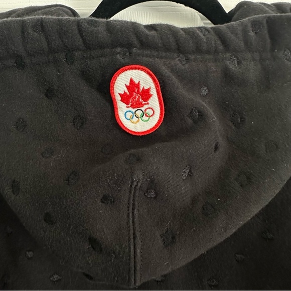 Size XS Vintage HBC Hudson Bay Olympic Black Polka Dot Hoodie Sweatshirt - Picture 6 of 6
